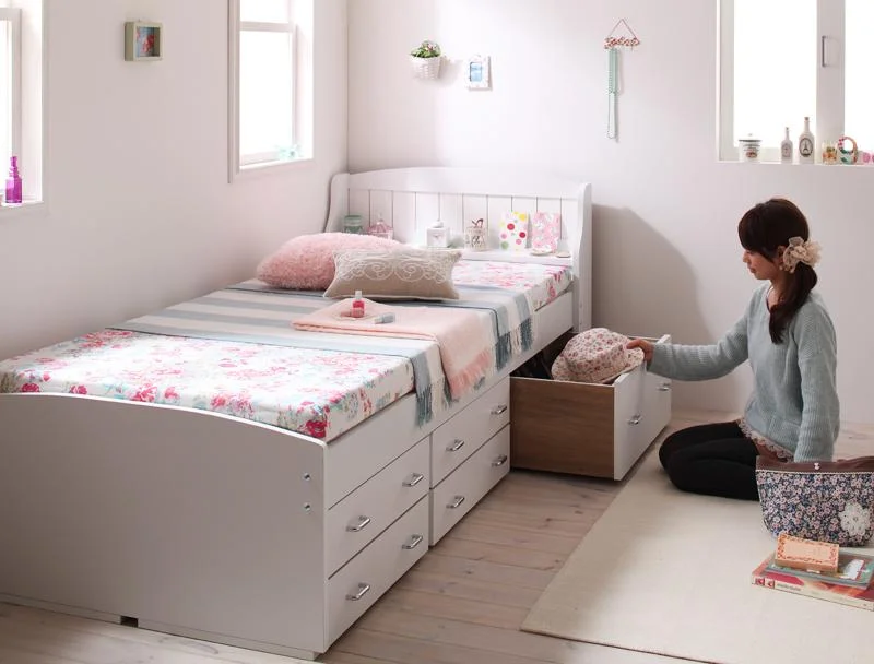 カントリー調棚付きチェストベッド Amelie アメリ シングル