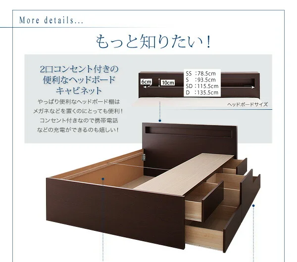 お客様組立 棚・コンセント付きチェストベッド Lagest ラジェスト ベッドフレームのみ シングル