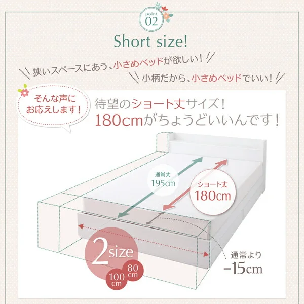 棚・コンセント付き収納ベッド Fleur フルール ベッドフレームのみ シングル レギュラー丈