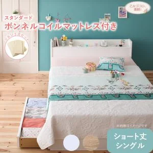 棚・コンセント付き収納ベッド Fleur フルール ベッドフレームのみ シングル レギュラー丈