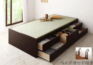 お客様組立 シンプルモダン畳チェストベッド 翠緑 すいりょ 中国産畳 ベッドガードなし シングル
