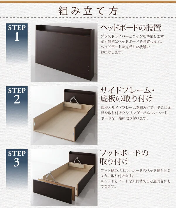 お客様組立 跳ね上げ収納ベッド Vogel フォーゲル 薄型スタンダードボンネルコイルマットレス付き 横開き ヘッド付 セミシングル ショート丈 深さラージ