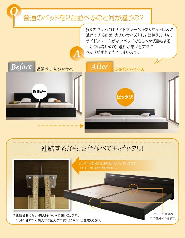 親子で寝られる・将来分割できる連結ベッド JointEase ジョイント・イース ベッドフレームのみ セミシングル