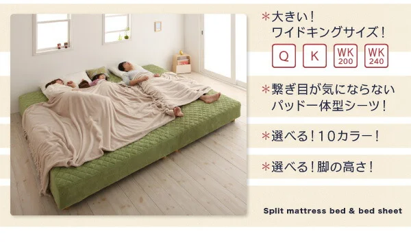 家族を繋ぐ大型マットレスベッド ELAMS エラムス ボンネルコイル マイクロファイバータイプセット クイーン 脚8cm