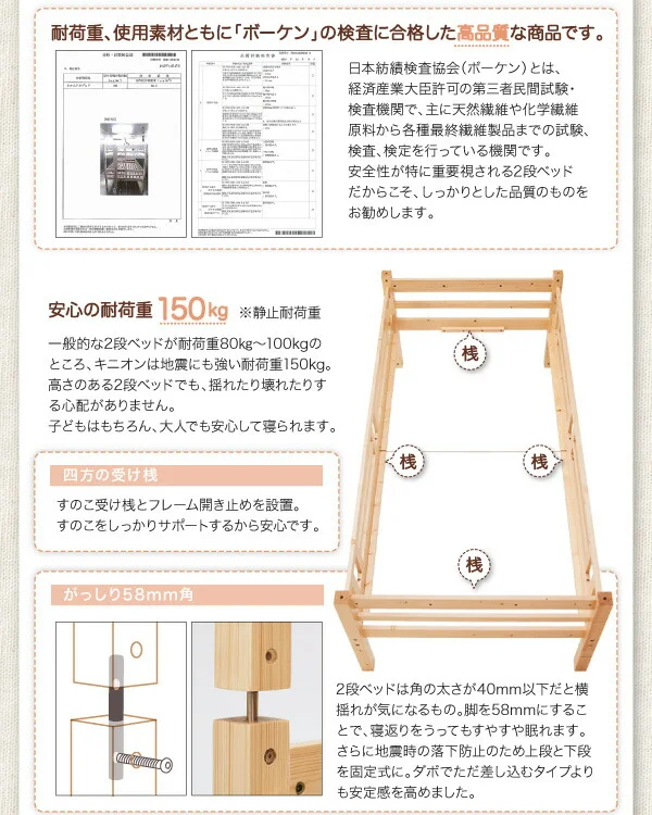 ダブルサイズになる・添い寝ができる二段ベッド kinion キニオン ベッドフレームのみ シングル