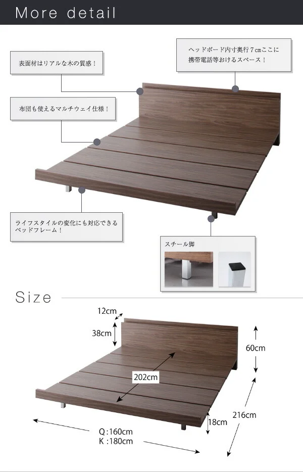 モダンデザインローベッド FRANCLIN フランクリン ベッドフレームのみ クイーン(Q×1)