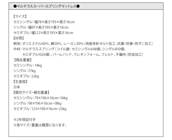 お客様組立 日本製_棚・コンセント付き_大容量チェストベッド Spatium スパシアン ベッドフレームのみ セミシングル