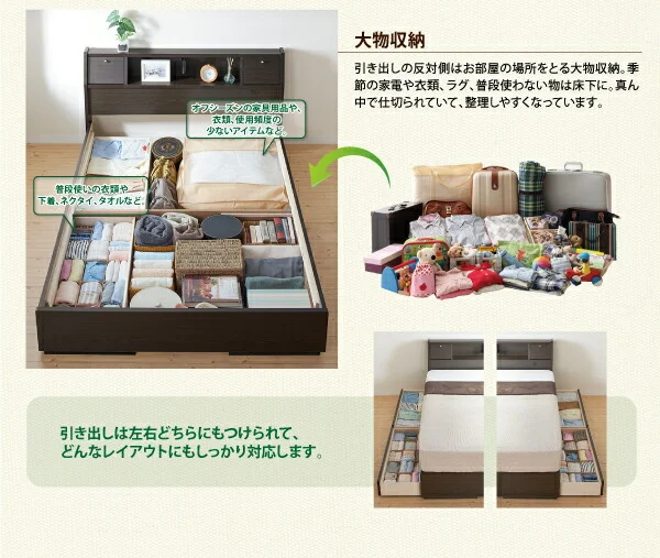 フラップ棚・照明・コンセントつき多機能ベッド Volonta ヴォロンタ ベッドフレームのみ シングル