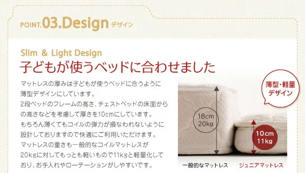 子どもの睡眠環境を考えた 日本製 安眠マットレス 抗菌・薄型・軽量 ジュニア 国産ポケットコイル EVA エヴァ セミシングル ショート丈