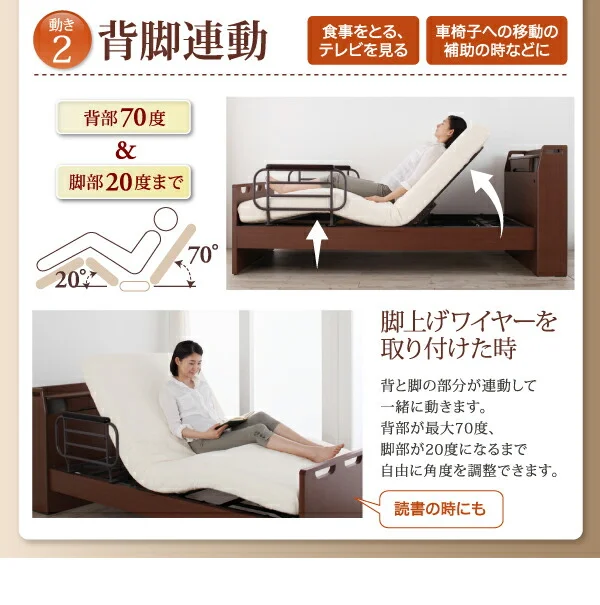 お客様組立 棚・照明・コンセント付き電動ベッド ラクライト ベッドフレームのみ 1モーター シングル