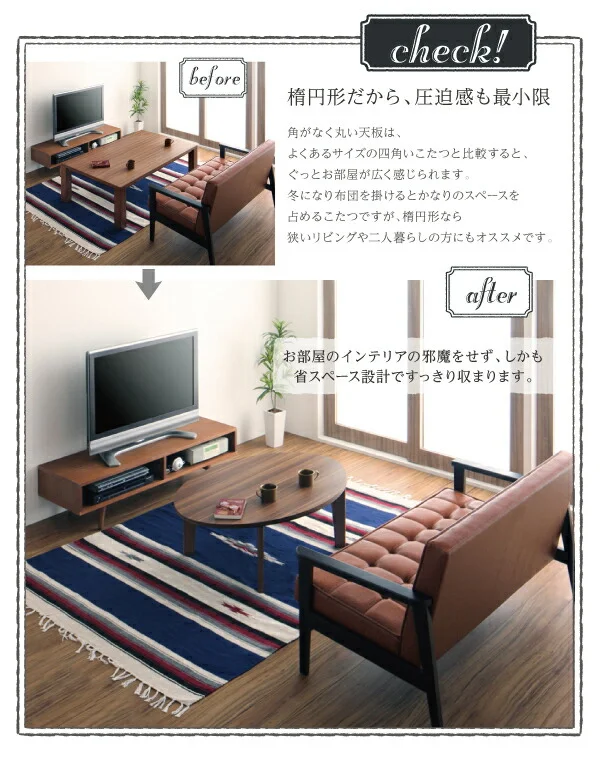オーバル＆ラウンドデザイン天板リバーシブルこたつテーブル Paleta パレタ 円形(直径80cm)