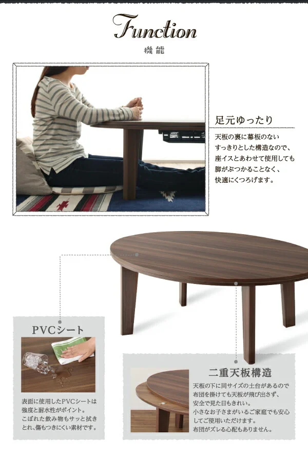 オーバル＆ラウンドデザイン天板リバーシブルこたつテーブル Paleta パレタ 円形(直径80cm)