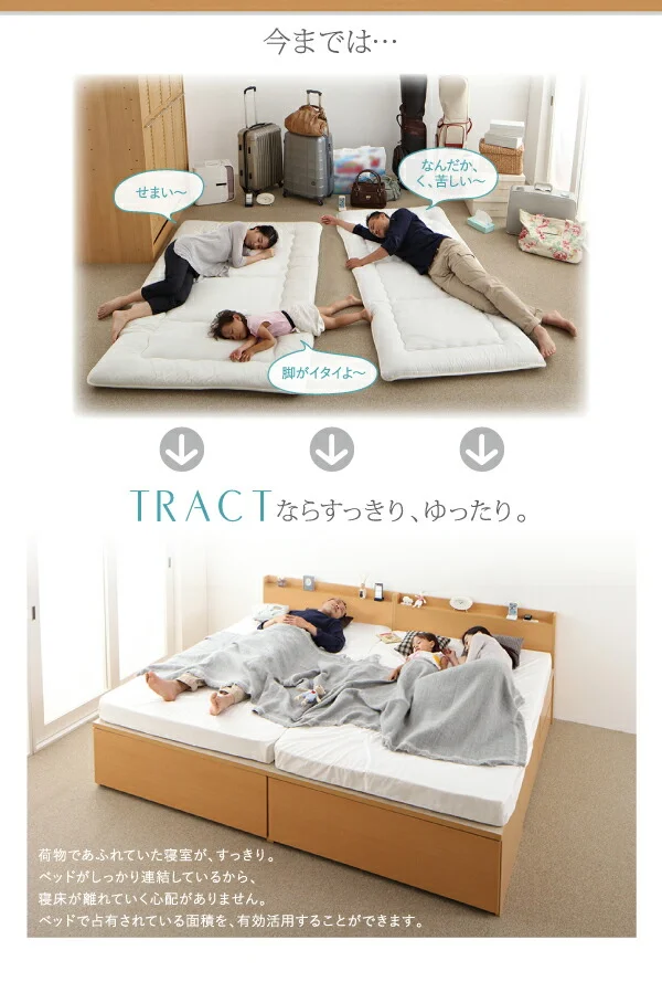 お客様組立 大容量収納ファミリーチェストベッド TRACT トラクト ベッドフレームのみ A+A ワイドK200