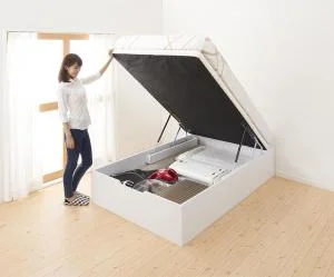 お客様組立 通気性抜群_ガス圧式大容量跳ね上げベッド No-Mos ノーモス ベッドフレームのみ 縦開き セミシングル 深さレギュラー
