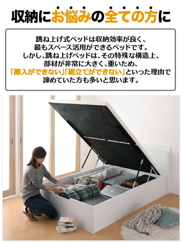 お客様組立 搬入楽々棚コンセント跳ね上げベッド Free-Gate フリーゲート ベッドフレームのみ 縦開き セミシングル 深さレギュラー