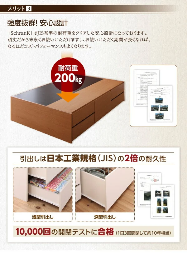 シンプルデザイン_大容量チェストベッド SchranK シュランク ベッドフレームのみ セミシングル