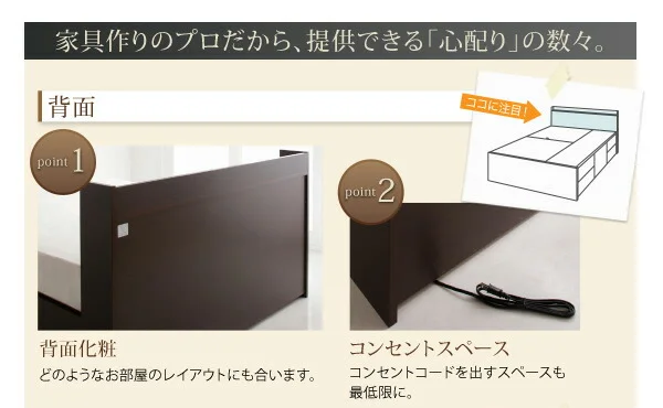 お客様組立 連結 棚・コンセント付すのこ収納ベッド Ernesti エルネスティ ベッドフレームのみ Aタイプ シングル