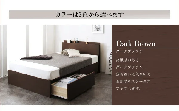 お客様組立 長く使える棚・コンセント付国産頑丈2杯収納ベッド Rhino ライノ ベッドフレームのみ シングル