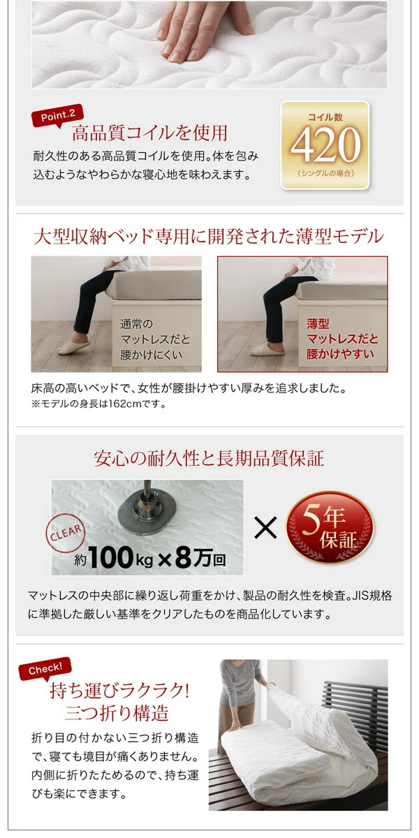 お客様組立 長く使える棚・コンセント付国産頑丈2杯収納ベッド Rhino ライノ ベッドフレームのみ シングル