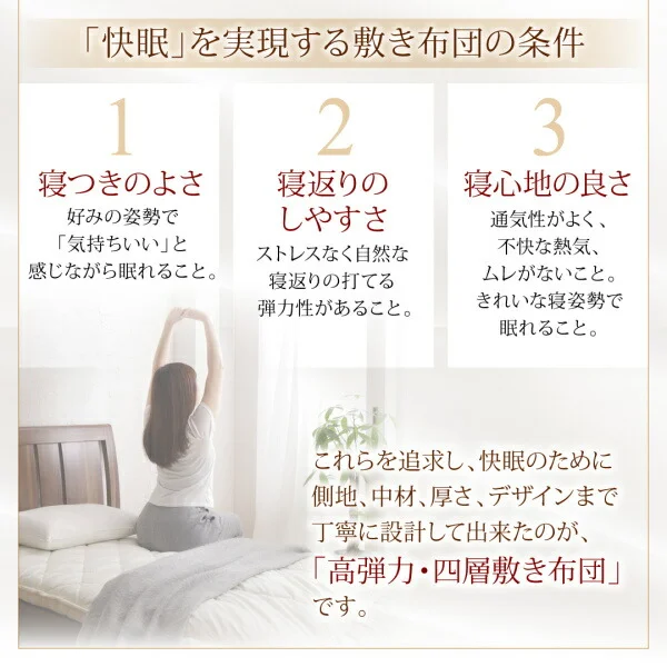 テイジン V-Lap使用 日本製 朝の目覚めを考えた 腰にやさしい 高弾力四層敷き布団 シングル