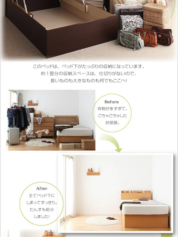 お客様組立 国産跳ね上げ収納ベッド Freeda フリーダ 薄型スタンダードボンネルコイルマットレス付き 横開き セミシングル 深さレギュラー