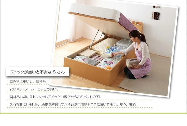 お客様組立 国産跳ね上げ収納ベッド Freeda フリーダ 薄型スタンダードボンネルコイルマットレス付き 横開き セミシングル 深さレギュラー