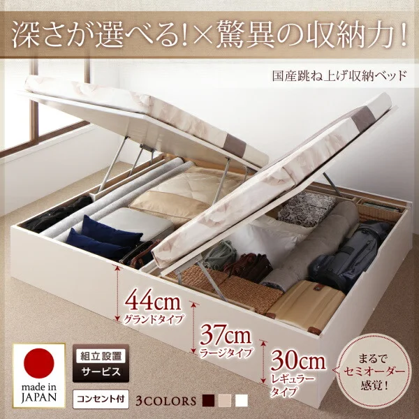 お客様組立 国産跳ね上げ収納ベッド Regless リグレス ベッドフレームのみ 横開き セミシングル 深さレギュラー