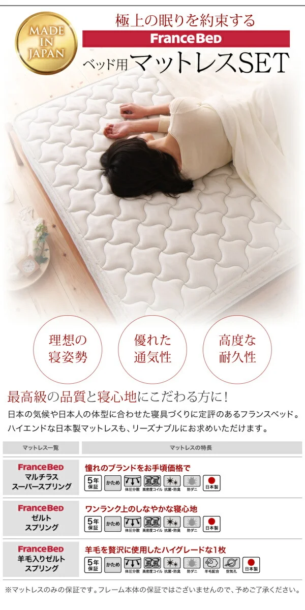 お客様組立 国産跳ね上げ収納ベッド Regless リグレス ベッドフレームのみ 横開き セミシングル 深さレギュラー