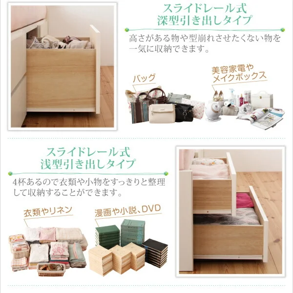 お客様組立 コンセント付き国産コンパクトチェスト収納ベッド Flumen フルーメン 薄型プレミアムボンネルコイルマットレス付き セミシングル ショート丈