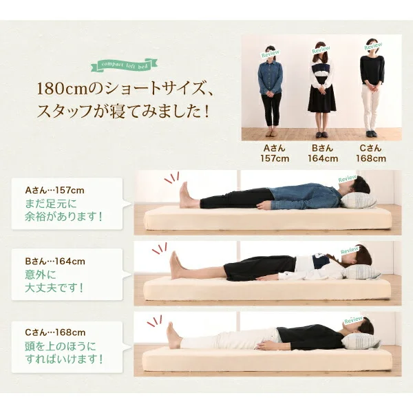 コンパクトロフトベッド Slimfit スリムフィット ベッドフレームのみ セミシングル ショート丈