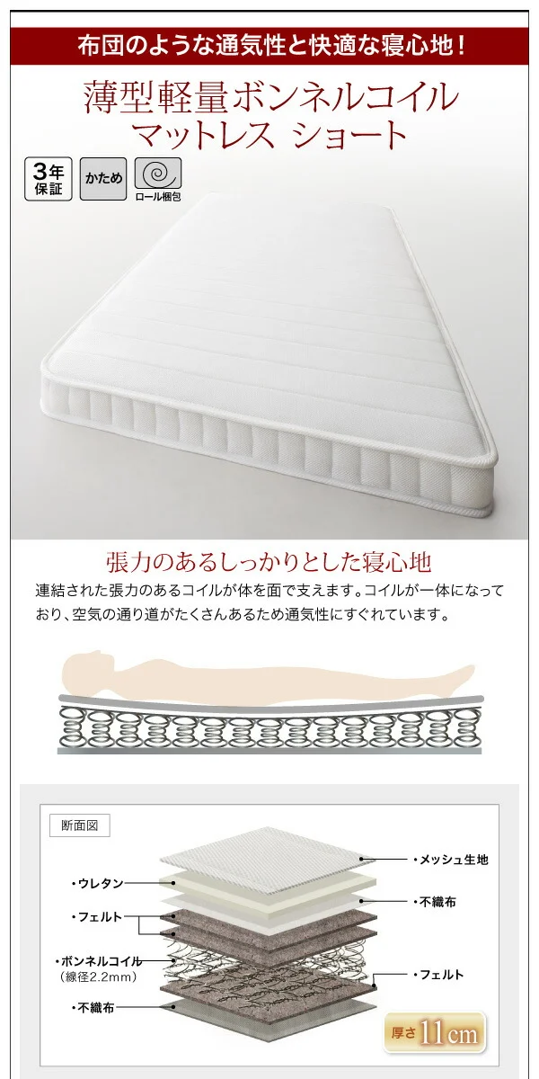 コンパクトロフトベッド Slimfit スリムフィット ベッドフレームのみ セミシングル ショート丈