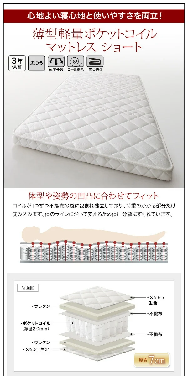 コンパクトロフトベッド Slimfit スリムフィット ベッドフレームのみ セミシングル ショート丈