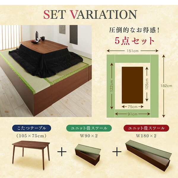 収納付きユニット畳掘りごたつシリーズ こたつテーブル 長方形(75×105cm)