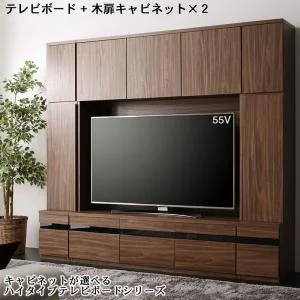ハイタイプテレビボードシリーズ Glass line グラスライン 3点セット(テレビボード+キャビネット×2) ガラス扉