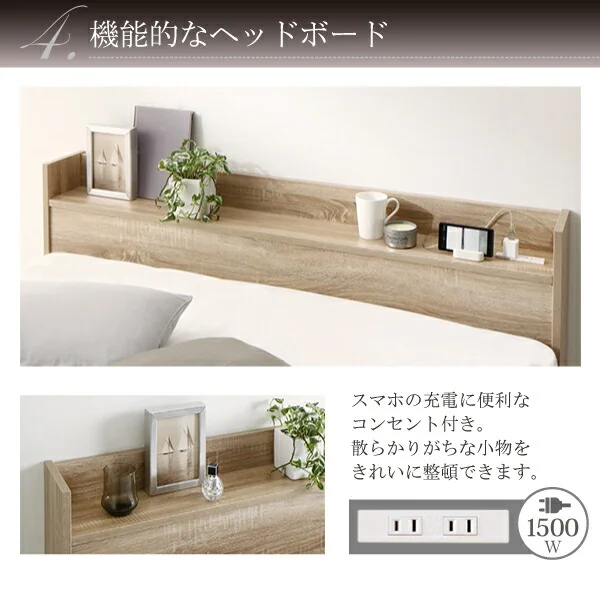 清潔に眠れる棚・コンセント付きすのこ収納ベッド Anela アネラ ベッドフレームのみ シングル