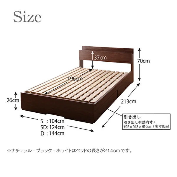 清潔に眠れる棚・コンセント付きすのこ収納ベッド Anela アネラ ベッドフレームのみ シングル