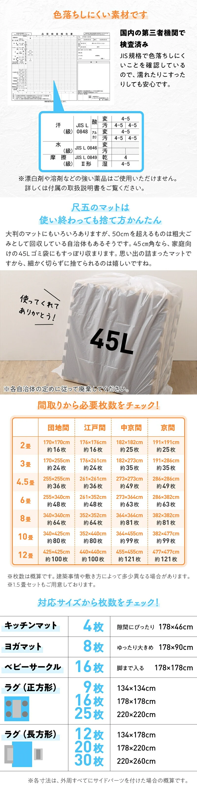 ジョイントマット いろ・いろフィット 45cm角 10mm厚 尺五 12枚 1.5畳