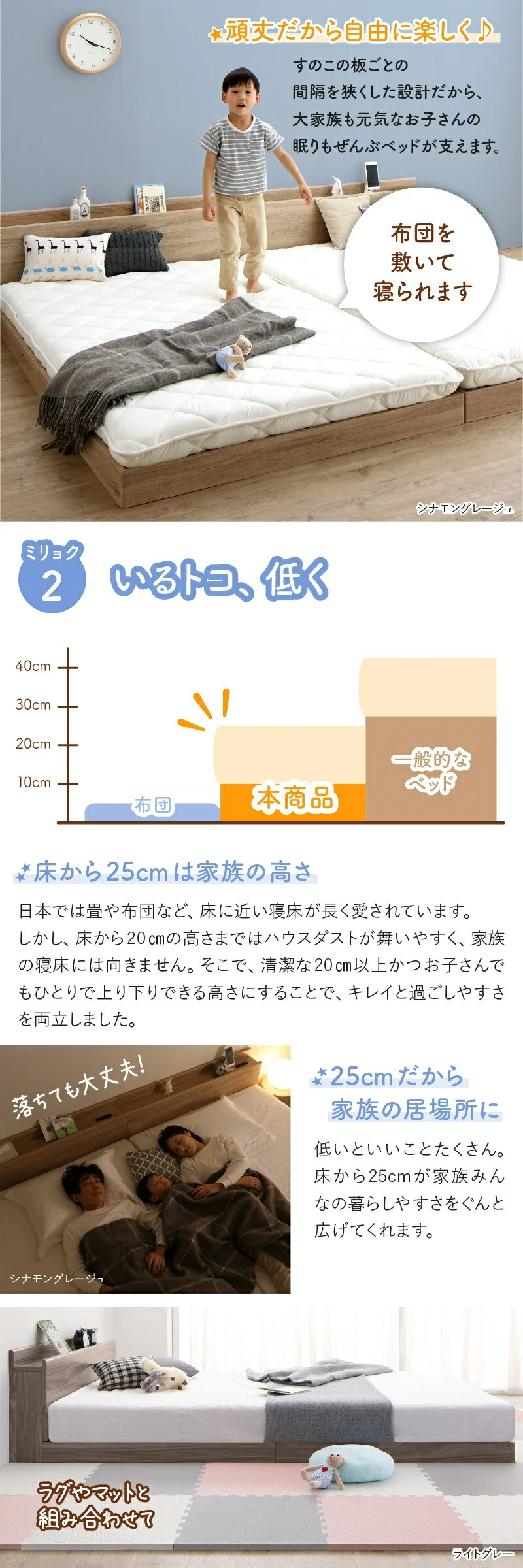 ファミリーベッド ベッドフレームのみ WK200(S+S)