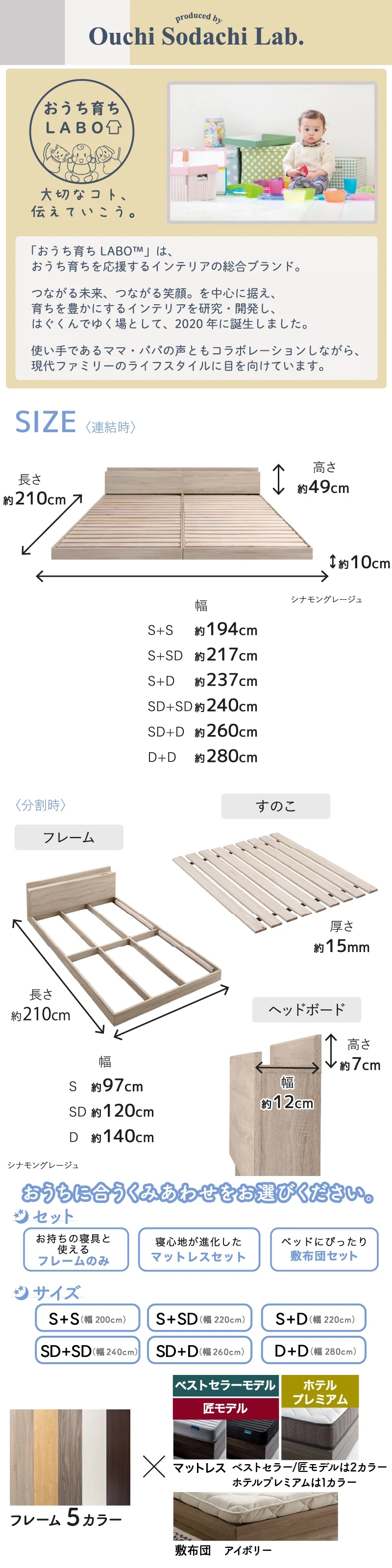 ファミリーベッド ベッドフレームのみ WK200(S+S)