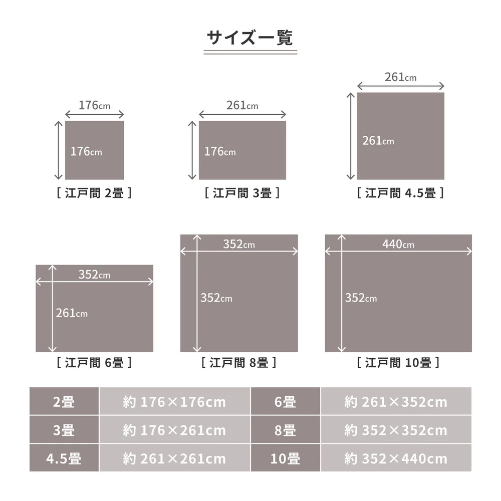 防炎加工の平織カーペット モーエン 江戸間2帖 176×176cm