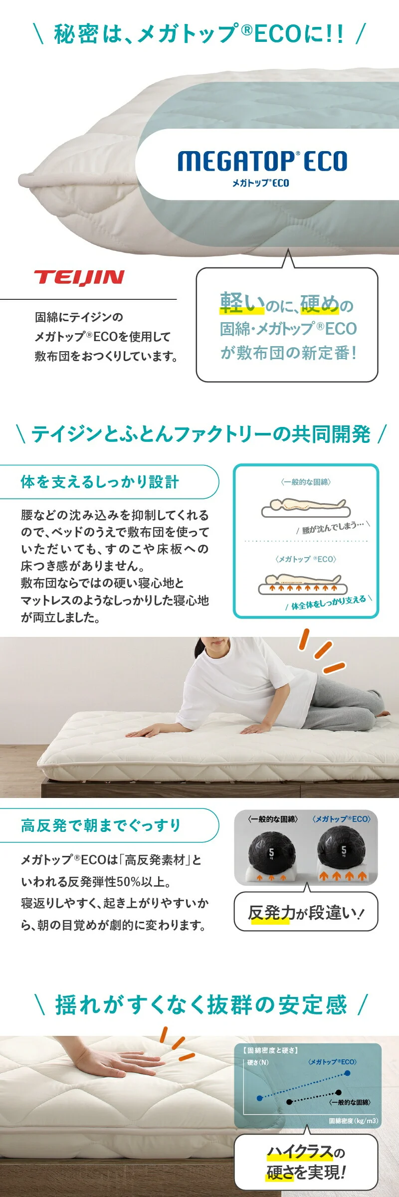 ベッドにぴったり敷布団 セミシングル