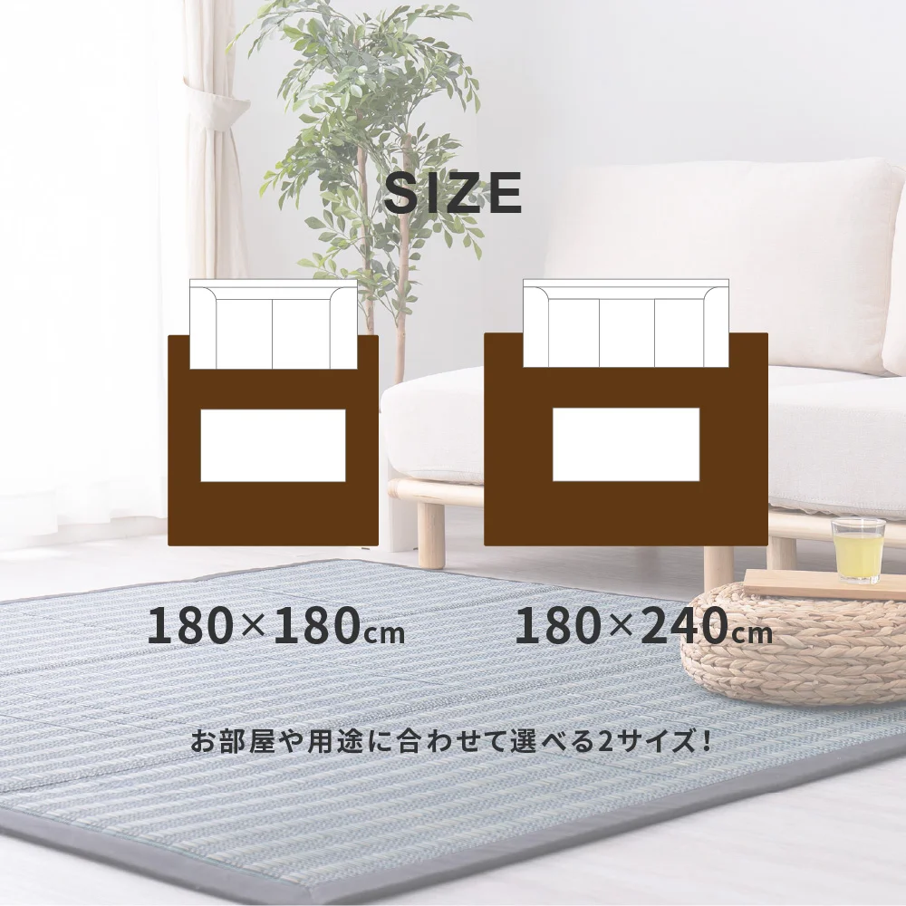 収納簡単 い草ふっくらラグ 仙名 180×180cm